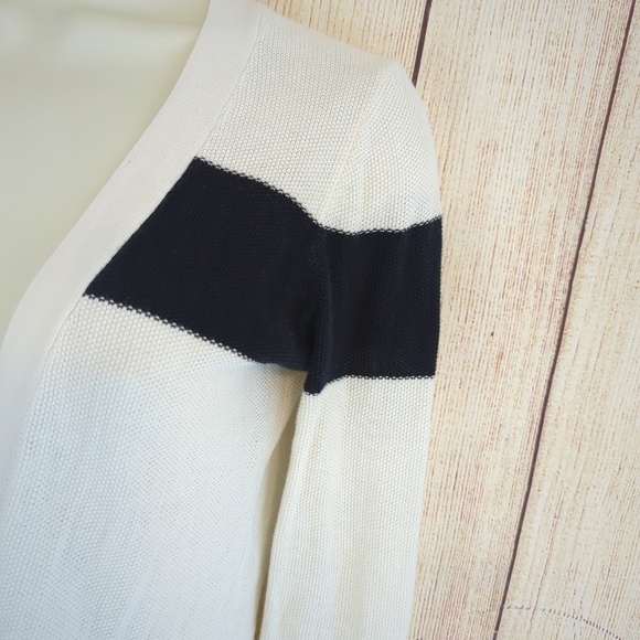 MADEWELL Inlet Cardigan Sweater navy blue White Stripe Button Dow… - Picture 5 of 11